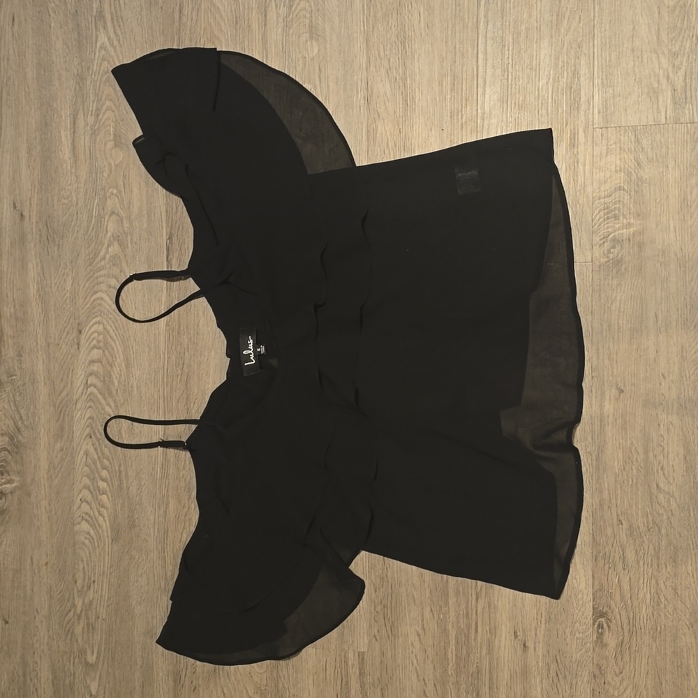 Lulus Sheer Ruffle Black Cold Shoulder Tank Top - Picture 1 of 9